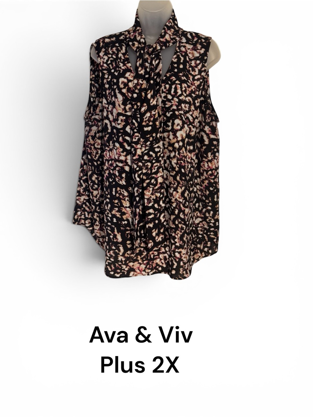 AVA & VIV Black and Pink Tie-Neck Sleeveless Blouse PLUS: 2X #L - Picture 1 of 9